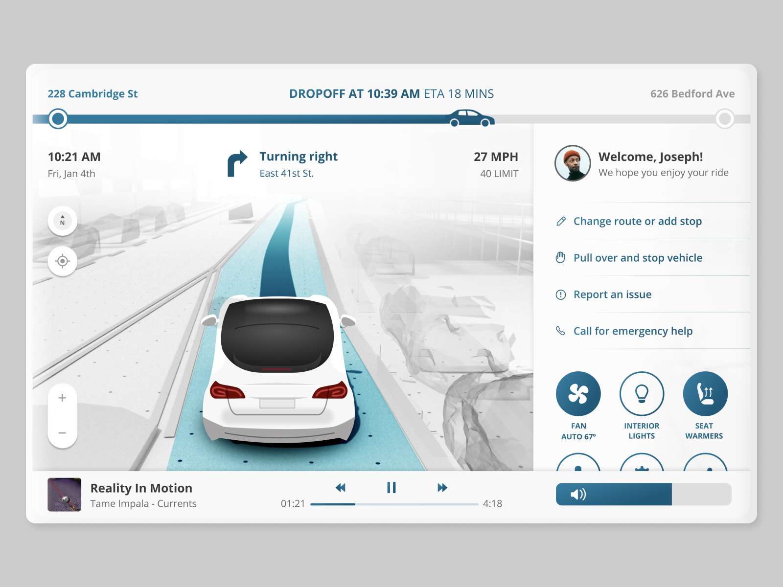 In-car user interface for a self driving ride by Akhil Dakinedi on Dribbble