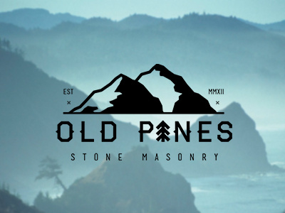 Old Pines Stone Masonry logo masonry mountains tree typography wip