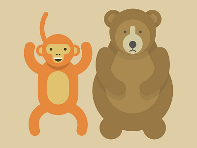 Monkey & Bear bear cartoon characters childish illustration minimal monkey