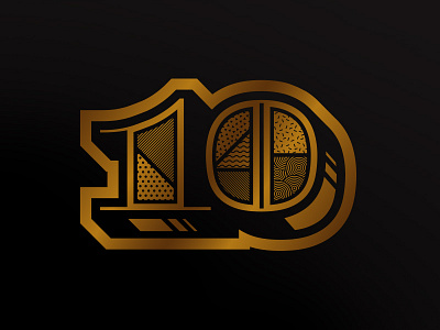 10 Years 10 anniversary black branding deluxe gold illustration numerals patterns shapes shine typography