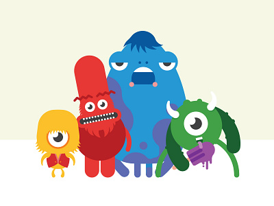 Monsters art direction branding bright character children colourful flat illustration kids minimal monsters playful