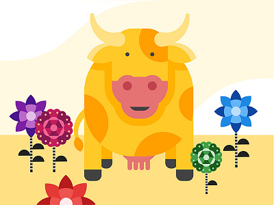 Yellow Cow art direction branding children flowers gaming illustration kids learning product yellow