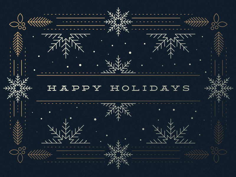 Happy Holidays card christmas snow navy gold holly snowflakes winter happy holidays
