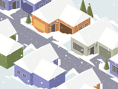 Suburban Street homes houses illustration isometric snow snowbank storm suburbs winter