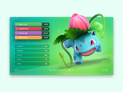 Pokemon UI Concept fun grass green ivysaur moveset pokemon ui videogames