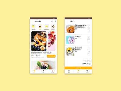 "Art Cake" mobile app app app design bakery cake food app food project icon design icon set ui ux ux design