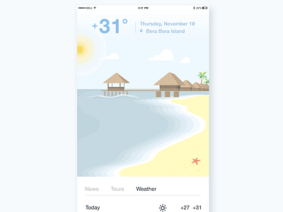 Weather app android app beach concept flat illustration ios island mobile travel ui weather