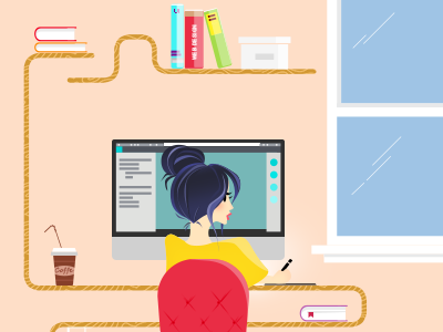 Workplace apple designer flat freelancer girl icon illustration job office webstudio work workplace