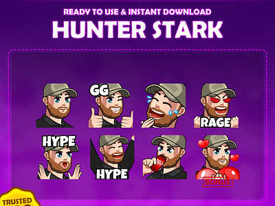 Custom emotes for twitch, youtube, discord and facebook black shirt emotes custom twitch emotes drinking emotes gg emotes hat emotes hype emotes laughing emotes love emotes rage emotes twitch emotes