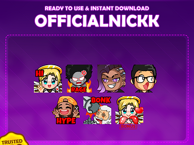 Custom emotes for twitch, youtube, discord and facebook a vinyl figure emotes angry emotes bonk emotes custom twitch emotes hi emotes hype emotes mercy overwatch emotes pog emotes raze valorant emotes reinhardt overwatch smug emotes sombra overwatch spirit dead by daylight twitch emotes