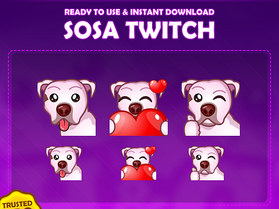 Custom emotes for twitch, youtube, discord and facebook custom twitch emotes cute emotes dog emotes good emotes heart emotes love emotes pitbull dog emotes twitch emotes white pitbull dog emotes wink emotes