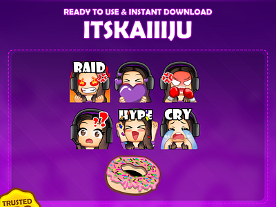 Custom emotes for twitch, youtube, discord and facebook crying emotes custom twitch emotes donut badges heart emotes hype emotes purple heart emotes rage emotes raid emotes thinking emotes twitch emotes