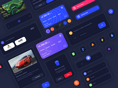 UI Kit for bank app dark version bank branding card color dark design icon illustration logo ui ux