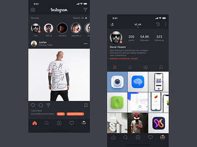 instagram dark Zaebis UI concept animation app branding color dark dashboard design flat illustration inspiration material typography ui ux web