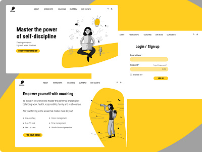 Workshop and coaching page coaching design ideas illustrations management studies teamwork website workshops yellow