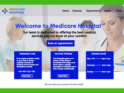 Medical care landing page design healthcare hospital medical patient ui web