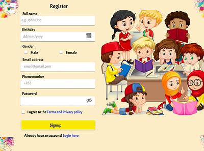 Bookshop signup page for web books bookshop children design ui web