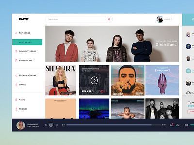 Playit music ui app branding clean design flat interacation landing mockup music psd template ui ui design user interface ux vector web