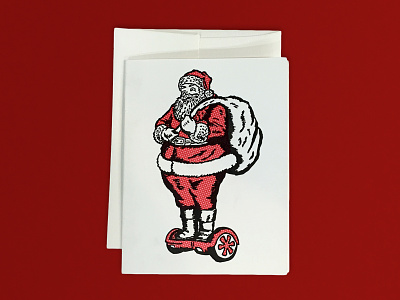 Modern Santa christmas drawing eboard greeting card holiday hoverboard illustration santa santa claus