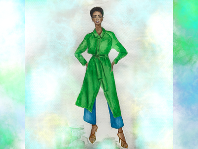 Trendy green trench coat design illustration