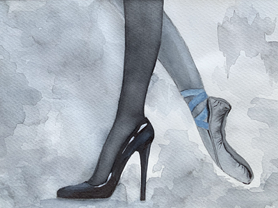 In heels and pointe shoes. Different life of one person design illustration