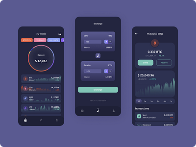 Crypto Wallet App app bitcoin crypto currency design exchanger online ui ux wallet