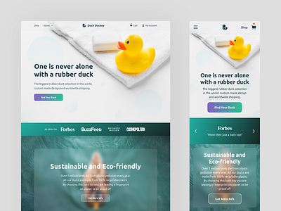 Rubber Duck Shop Landing Page bath design ladning page mobile rubber duck shop toys ui ux vegan web