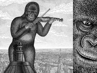 King Kong for Tapirulan contest blackandwhite bnw dotwork drawing graphic illustration ink kashtalyan pointillism