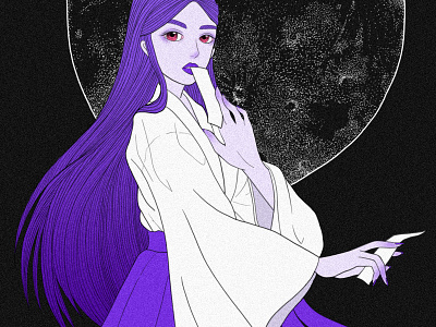 PRINCESS KAGUYA asian girl fantasy fantasyart ghibli girl character illustration japan kaguya linesart lowbrow luna moon philosophy princess purple shrine