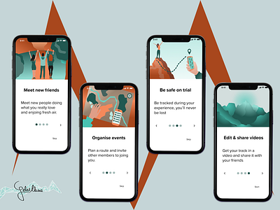 ONBOARDING MOUNTAIN APP brown color palette design illustration inspiration mountain mountains onboarding screens ui ux vector