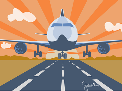 PLANE LANDING 3x color palette digital illustration flight flying illustration inspiration orange planes sunset ux vector