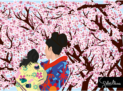 The cherry trees cherry family flower illustration inspiration japanese trees vector