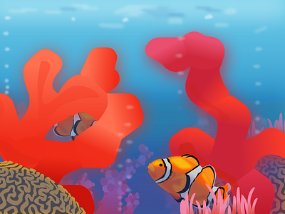 Under the sea acuarium anemone blue bubbles clownfish coral reef corals design fish illustration inspiration marine maritime orange sea sketch submarine underthesea vector water