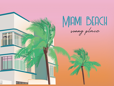 Miami Beach beach beachy building design illustration illustrator inspiration miami orange palms palmtree pink sky sunset vector wind