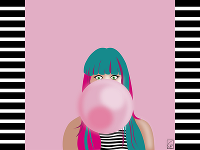 Don't pop my bubble...gum bubble design girl graphic design gum ill illustration illustrator inspiration pink poster stripes vector visual designer