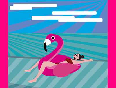 Floatingo blue designwoman flamingo flatdesign illustration inspiration pink poster posterdegisn relax simmingpool simpledesign summer vector