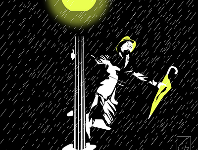 Singing in the rain black classic dance design illustrator inspiration man movie poster rain vector