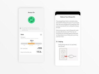 Learn: How to reduce your Always On always on compare education electricity energy graph home iot learn mobile mobile ui sense smart home ui