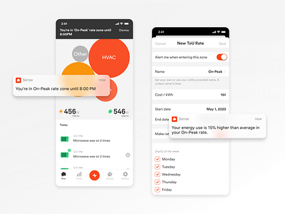 Time of Use Rates alerts app billing electricity energy energy bill mobile push notifications rate plans sense smart home time of use