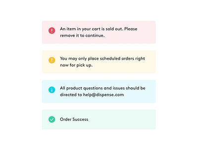 Dispense alerts alerts app dispense error info message messaging mobile success toast ui warning web