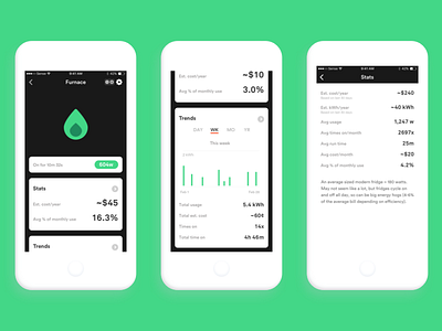 Sense device stats app appliance electricity energy graph ios mobile sense smart home stats trends ui