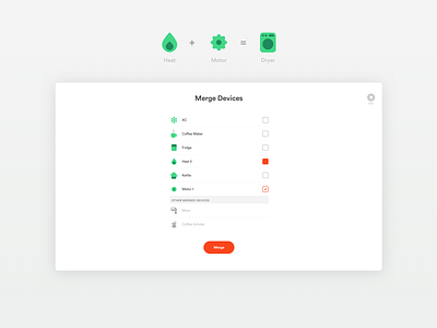 Merging devices on the web-app checkbox device fullscreen list merge modal sense smart home ui web