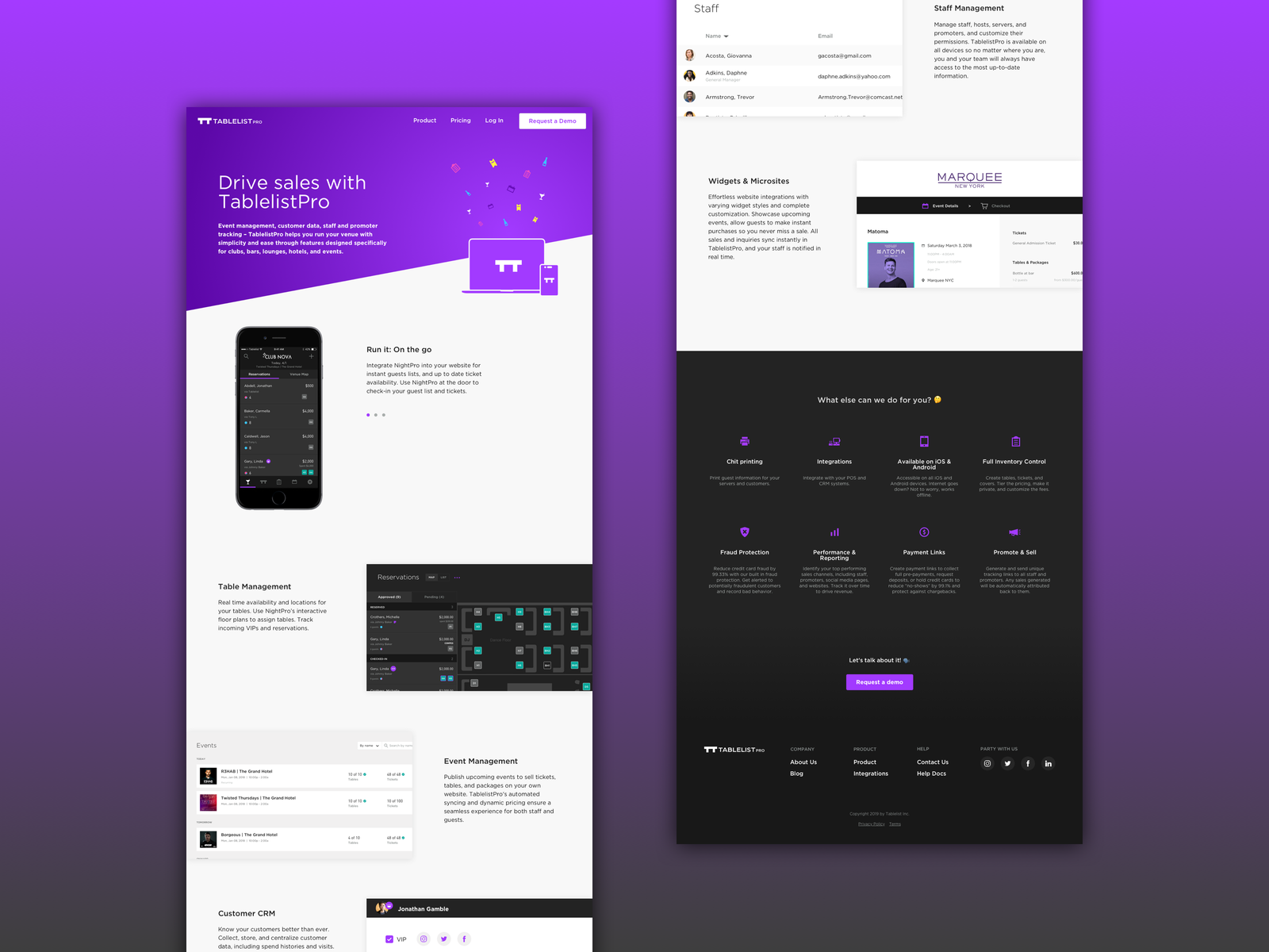 TablelistPro features page by Chelsea Officer for Tablelist on Dribbble