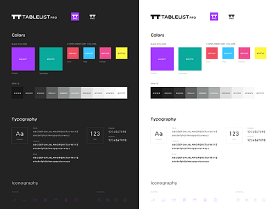 TablelistPro styleguide dark and light UI brand dark light style guide styleguide ui