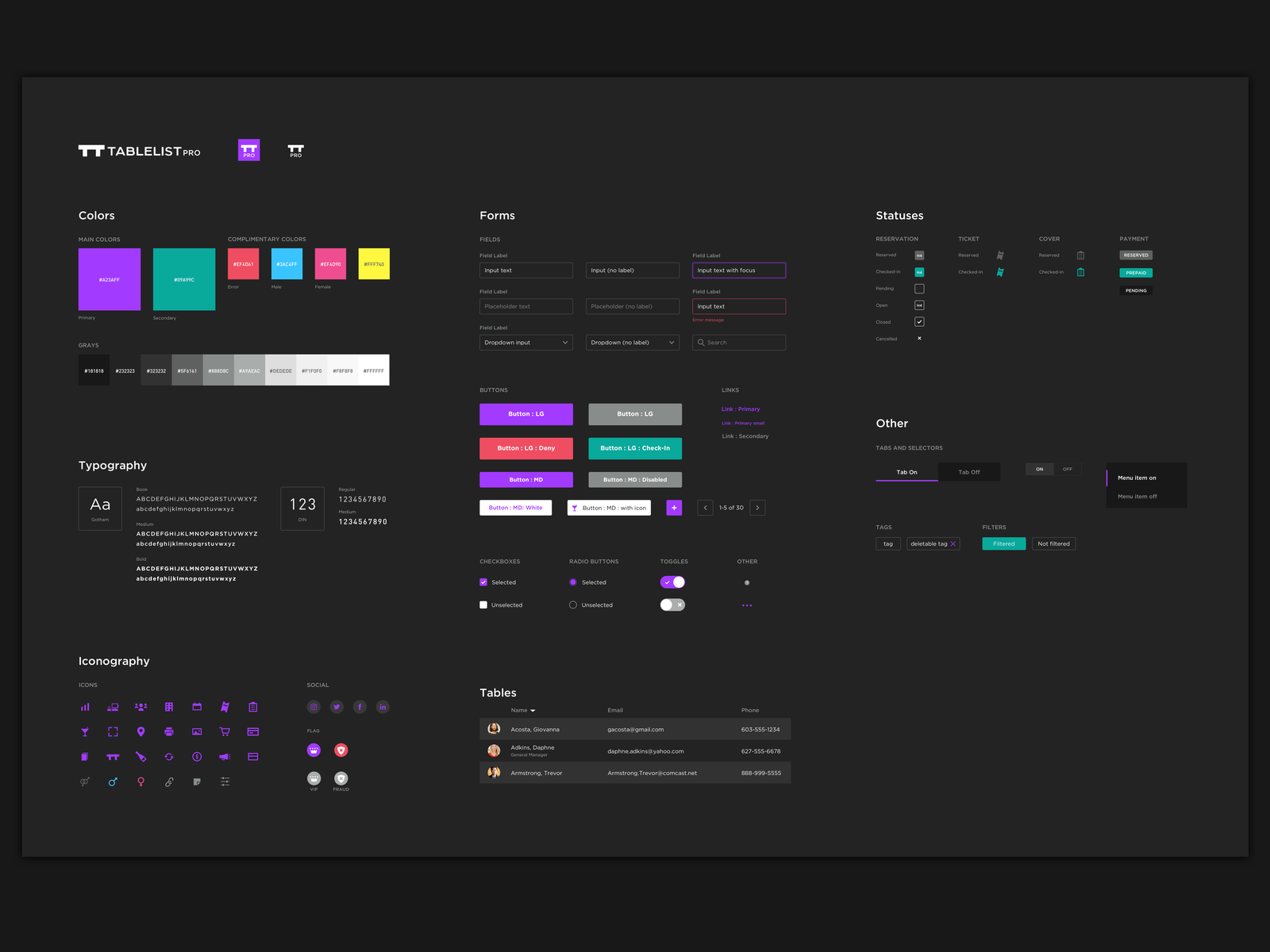 TablelistPro styleguide dark by Chelsea Officer for Tablelist on Dribbble