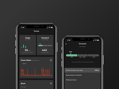 Sense home compare app compare comparison electricity energy graph home mobile sense smart home stats ui