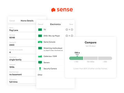 Sense home comparison compare comparison electricity energy home inventory mobile sense smart home ui