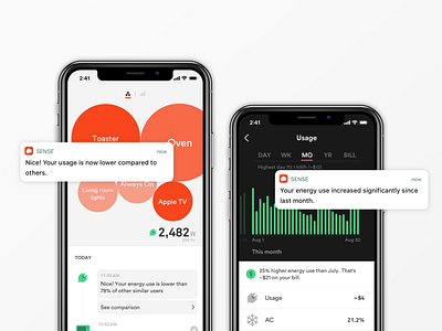 Sense Home Energy Notifications alerts electricity energy home mobile notifications sense smart home ui