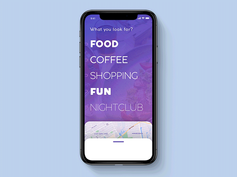 Simple Search for Places App app app animation coffee concept design food fun place principleapp search sketch app ui