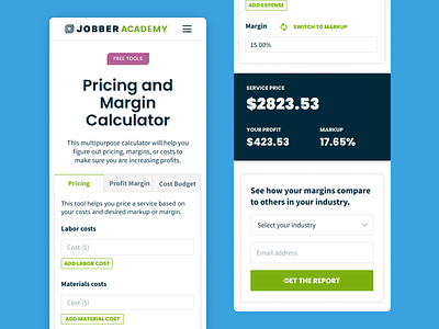 Pricing and Margin Calculator calculator landing page lead generation minimal mobile product design resources tabs tool ui web website